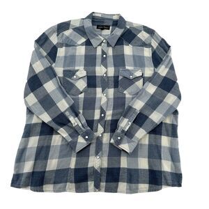 North River Outfitters Shirt Womens 2X Blue And White‎ Plaid, Pearl Snap Western